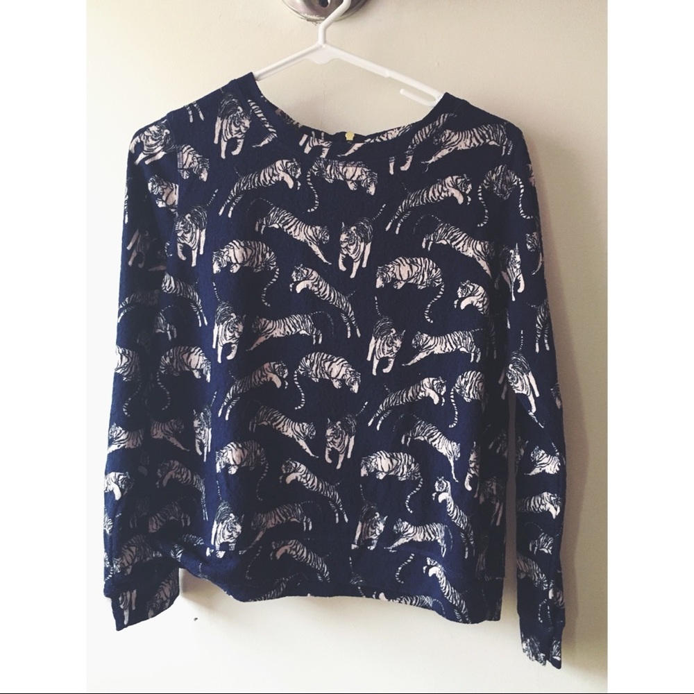 H&M Tiger Print Zip Sweater in Dark Blue - XS